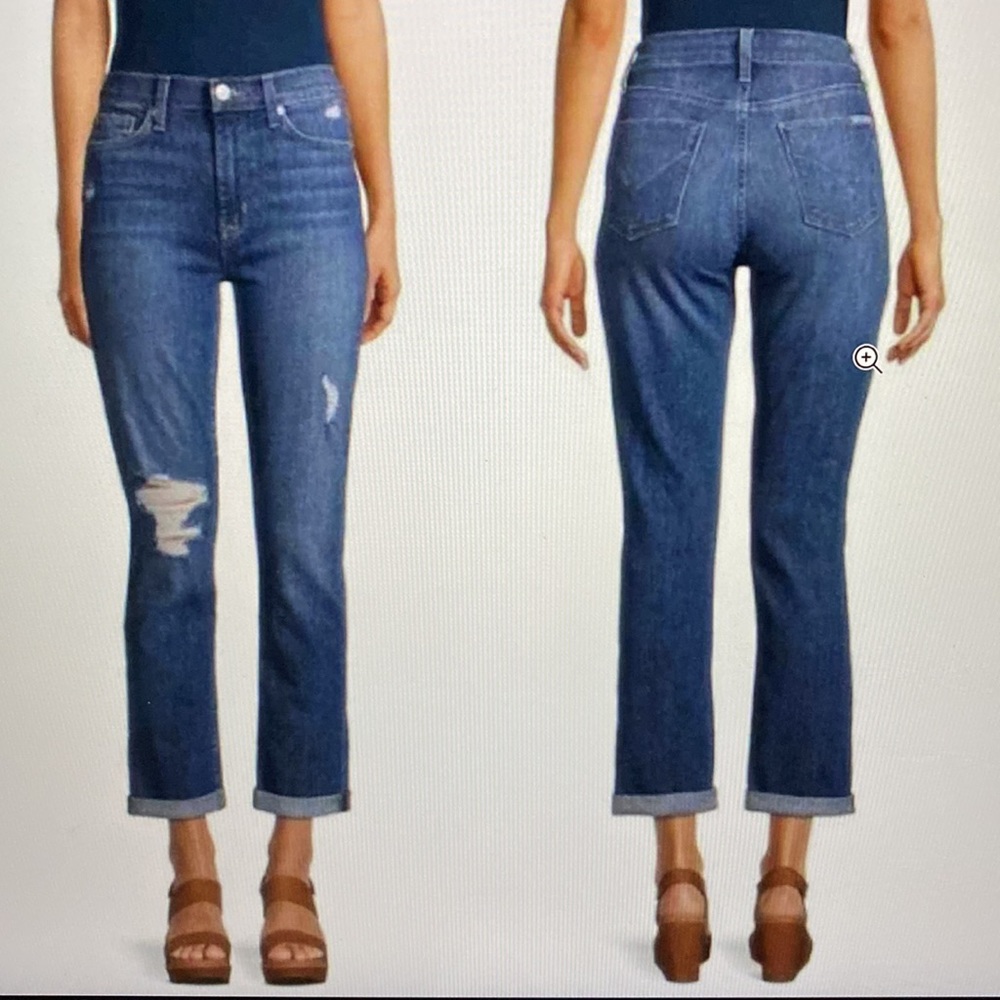 Hudson Blair High Rise Straight Crop Distressed Denim Jeans Amber Wash S…